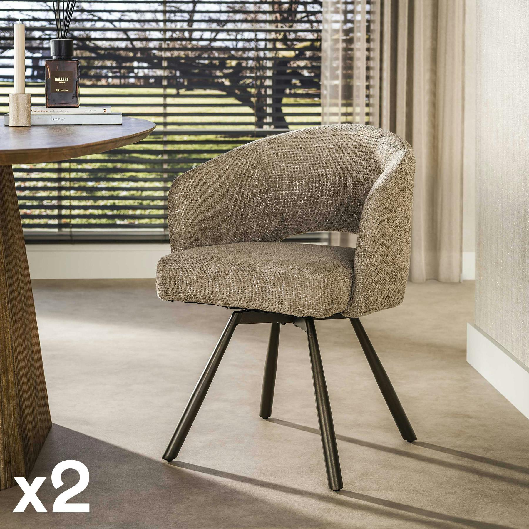 Chaise pivotante tissu doux sable pieds bronze (x2) CREEK