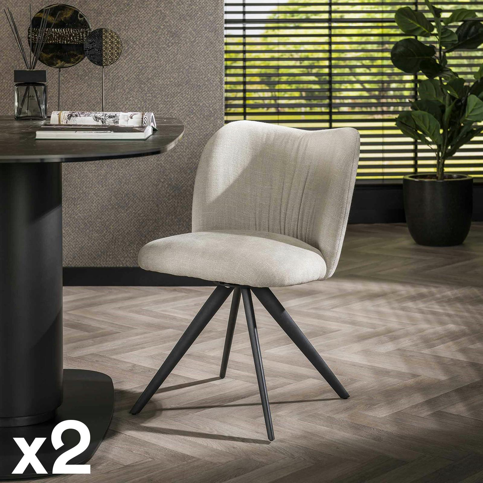 Chaise pivotante tissu gris clair plissé (lot de 2) JAVA