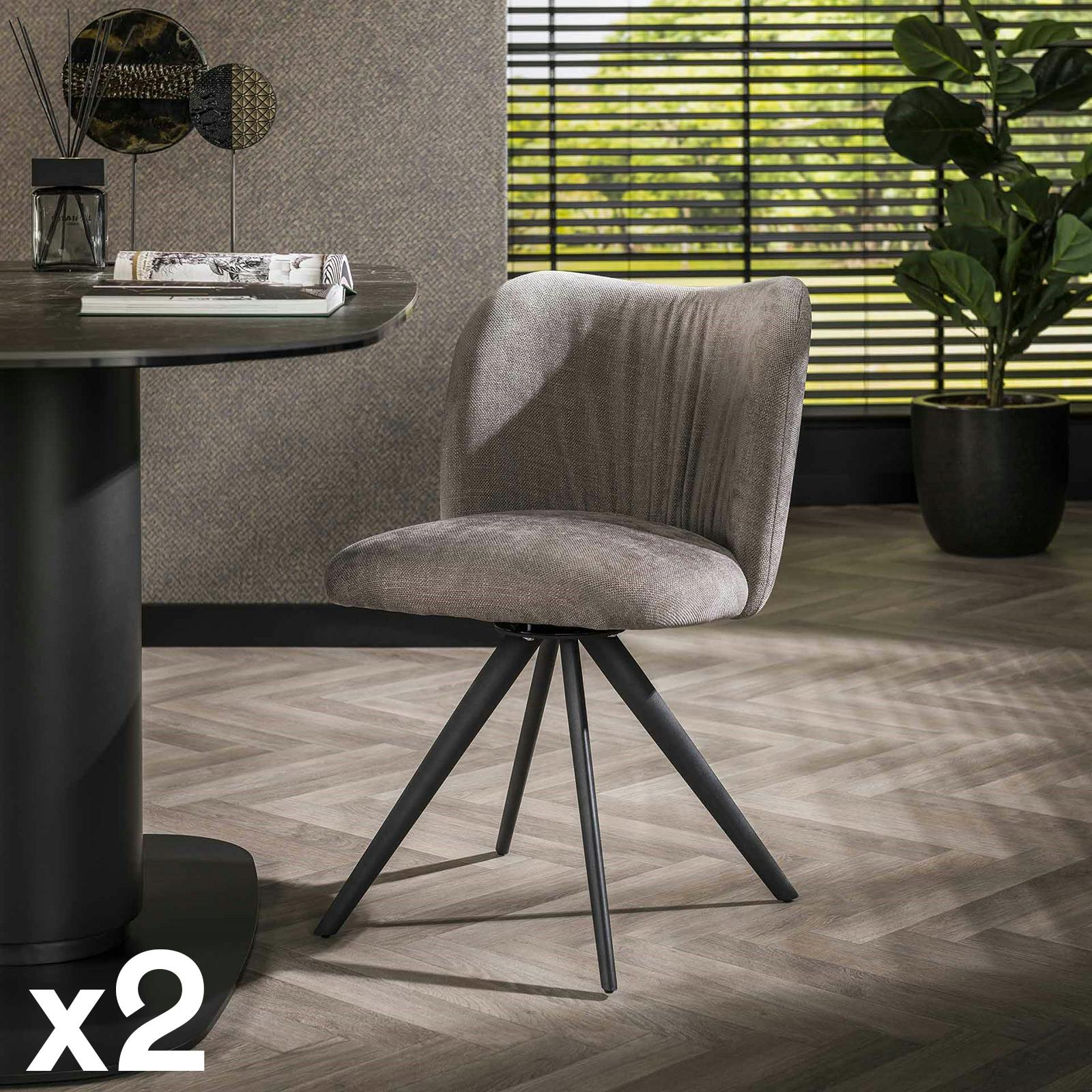 Chaise pivotante tissu gris plissé (lot de 2) JAVA