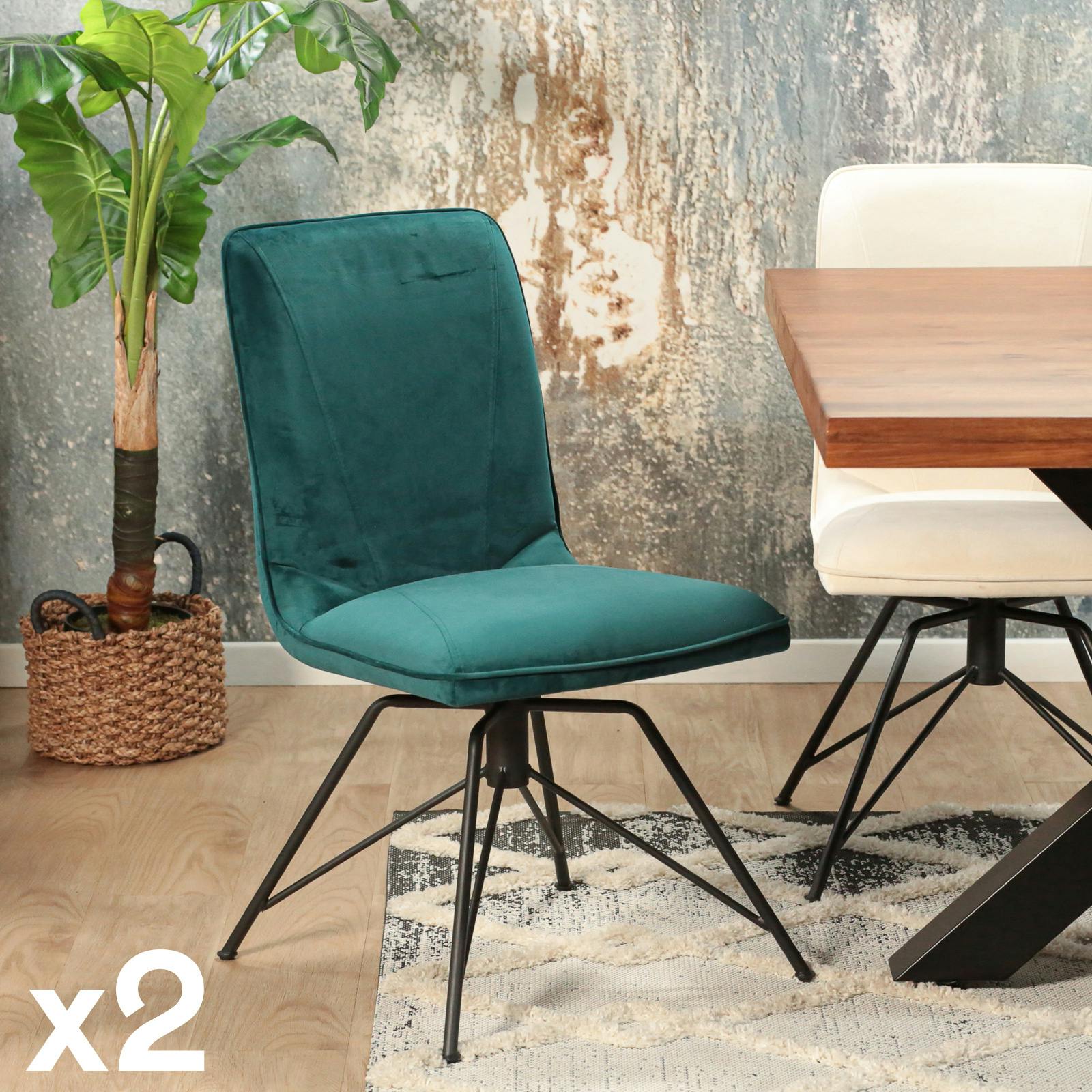 Chaise pivotante velours lagon (lot de 2) OKA