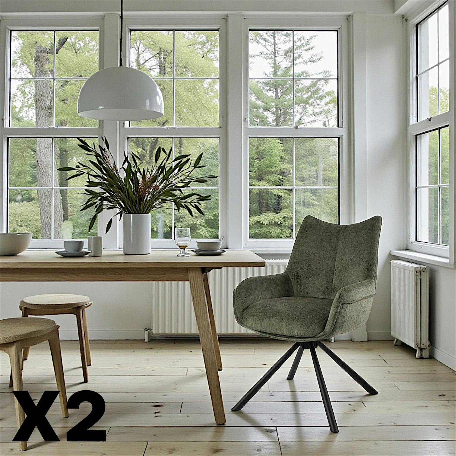 Chaise pivotante vert kaki à accoudoirs (lot de 2) IENA