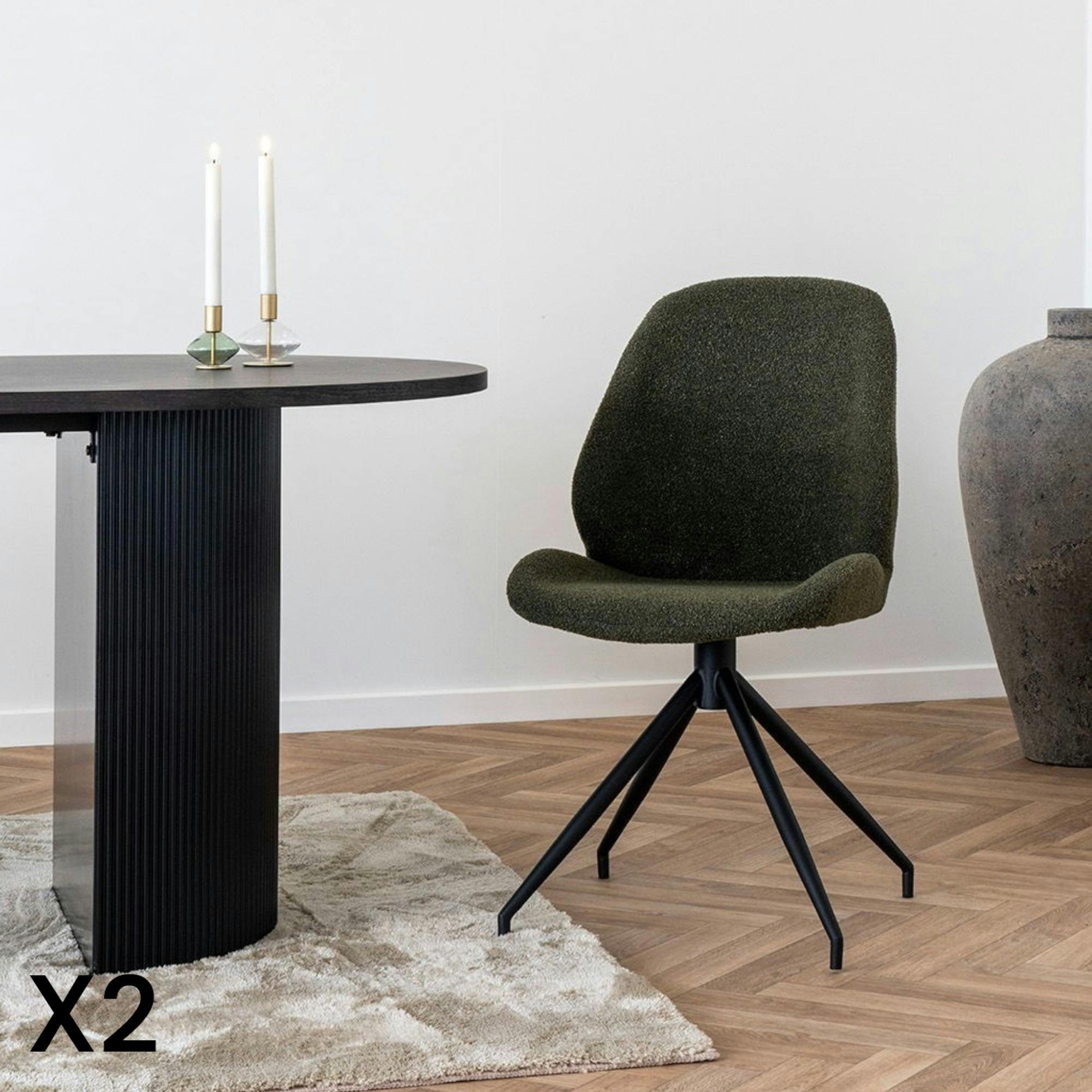 Chaise pivotante verte en tissu bouclette (lot de 2) BERLIN
