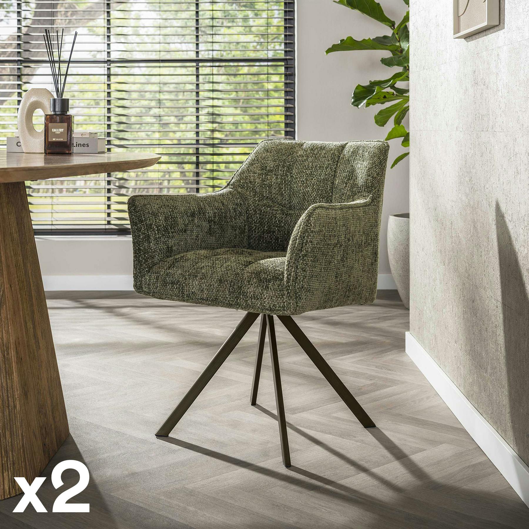 Chaise pivotante verte pied bronze (lot de 2) MELBOURNE