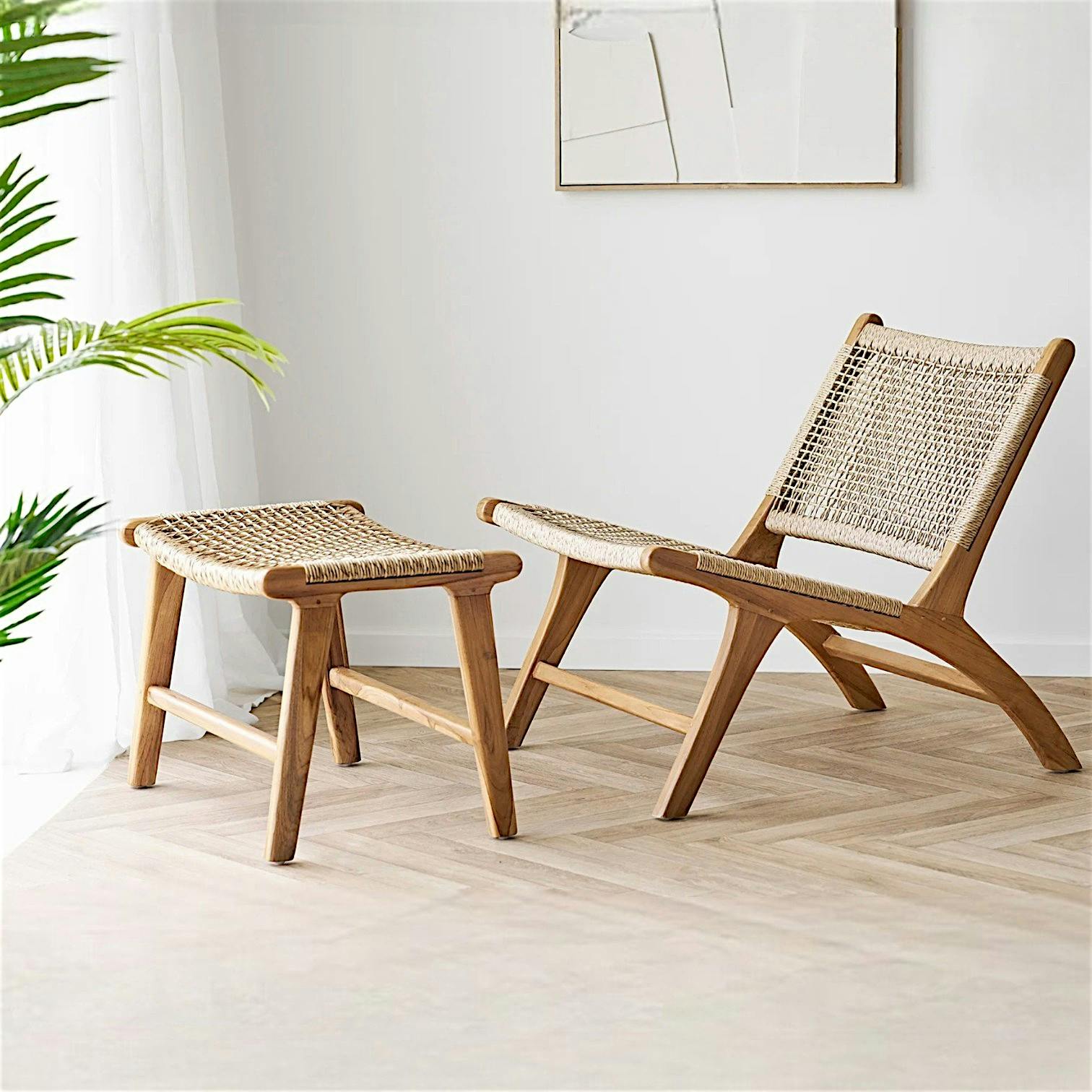 Chaise relax en teck avec repose-pieds AMSTERDAM