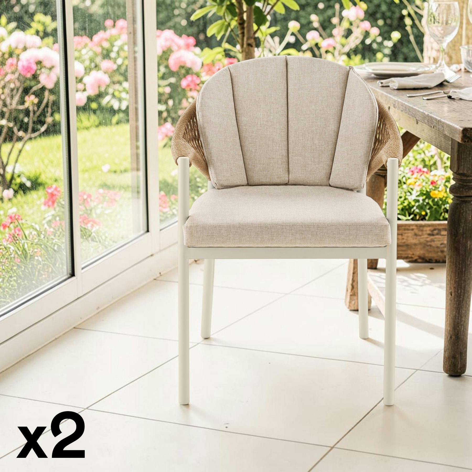 Chaise rembourée beige aluminium et rotin (lot de 2) AGGER