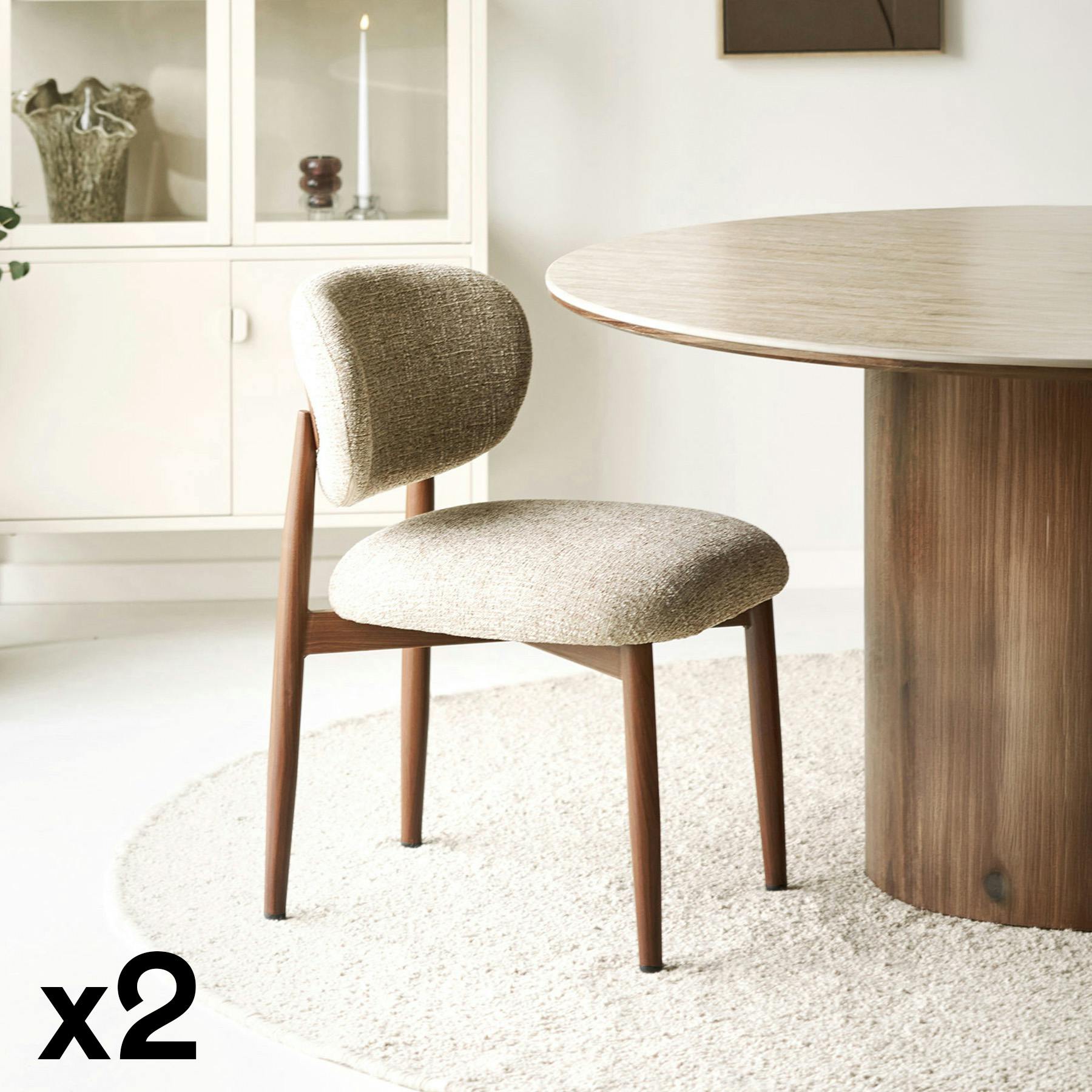 Chaise rétro en bois et tissu brun clair (lot de 2) BEGO