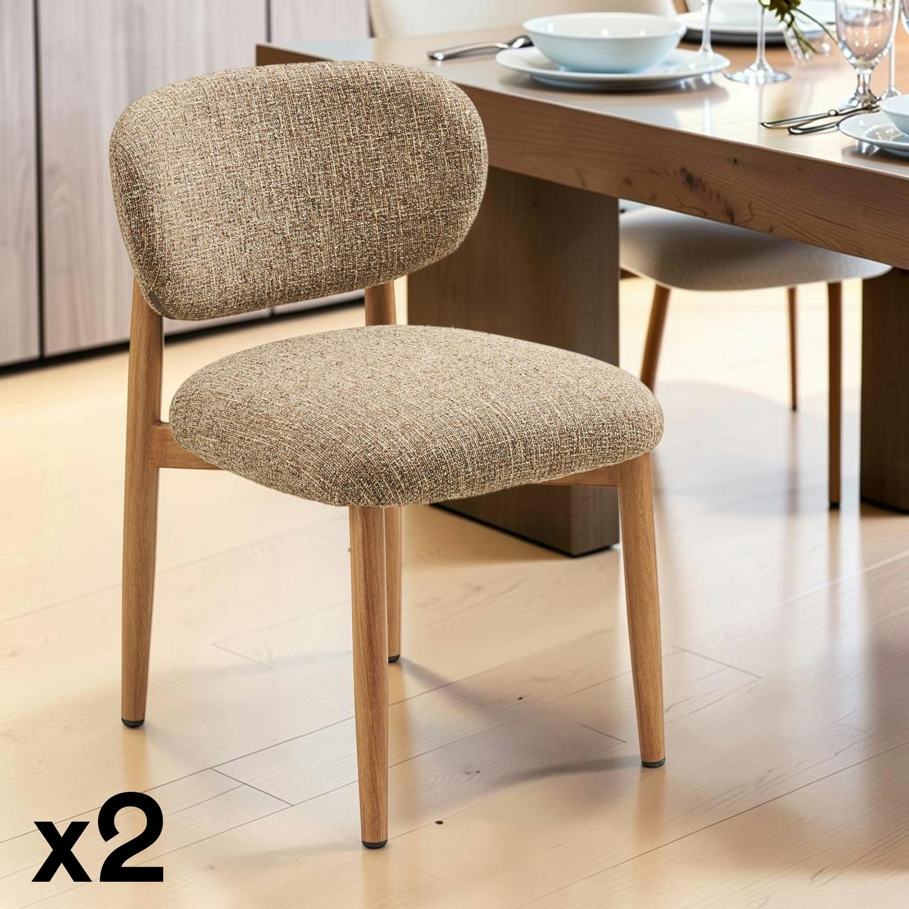 Chaise rétro en bois et tissu brun foncé (lot de 2) BEGO