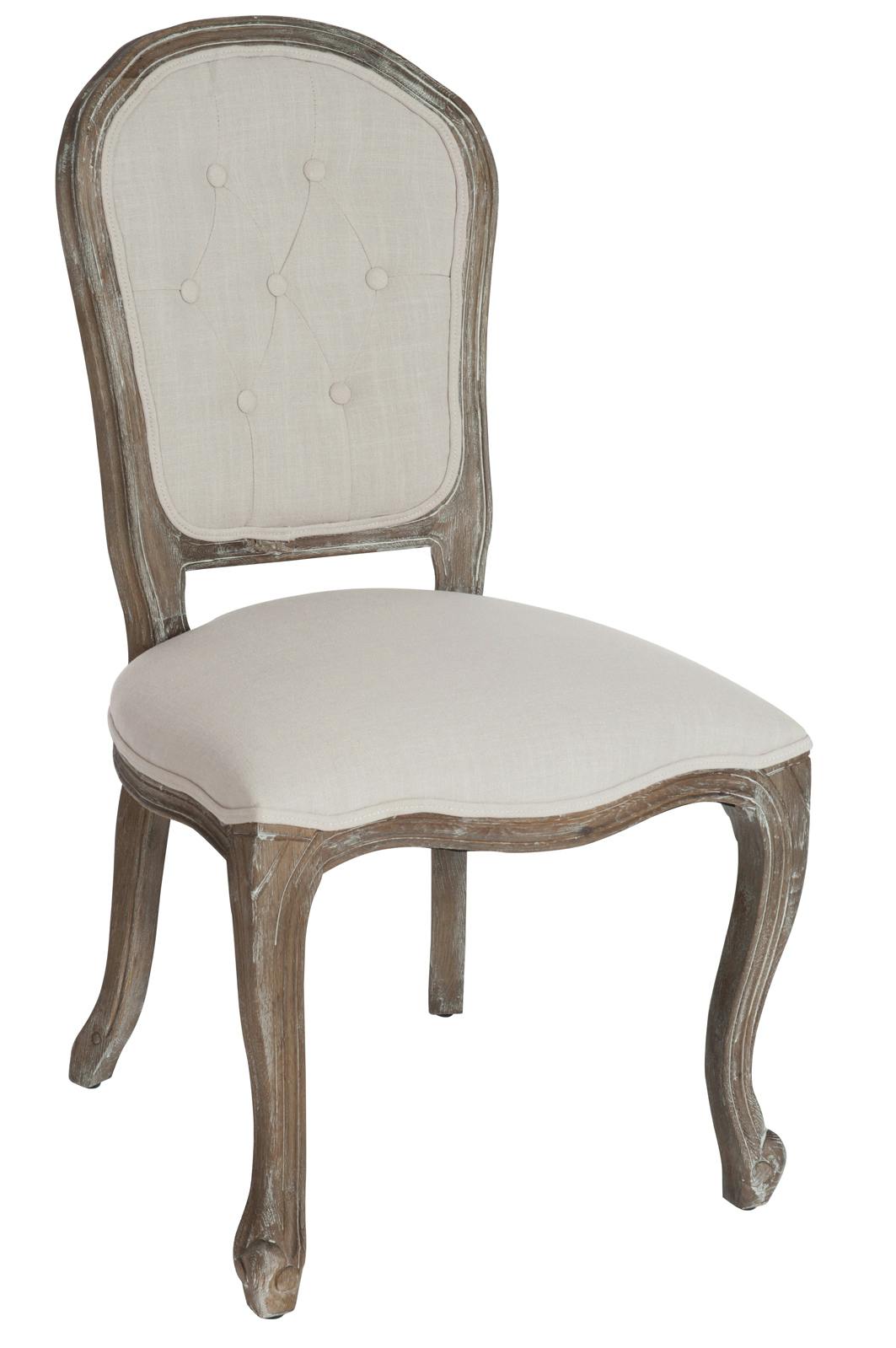 Chaise romantique beige en chêne, dossier à boutons