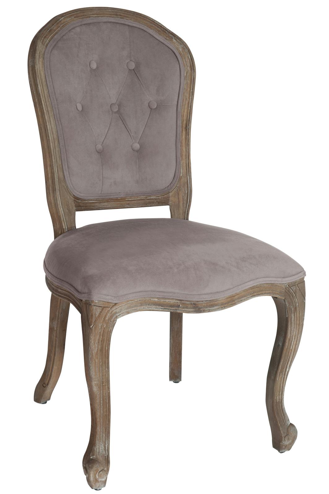 Chaise romantique taupe en chêne, dossier à boutons