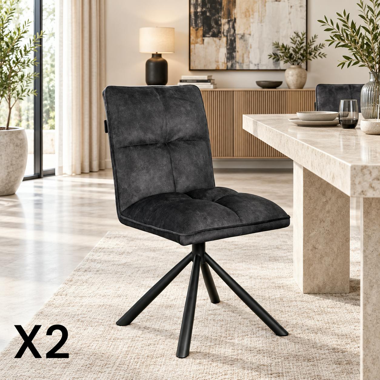 Chaise rotative tissu anthracite (lot de 2) IENA