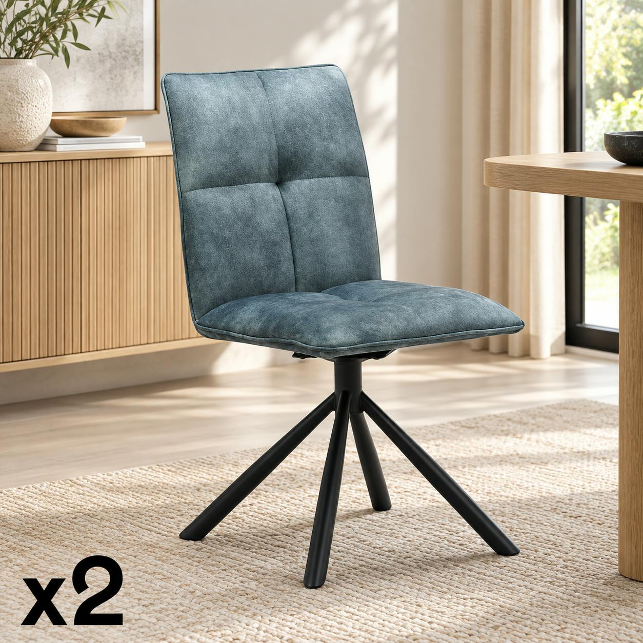Chaise rotative tissu bleu pétrole (lot de 2) IENA