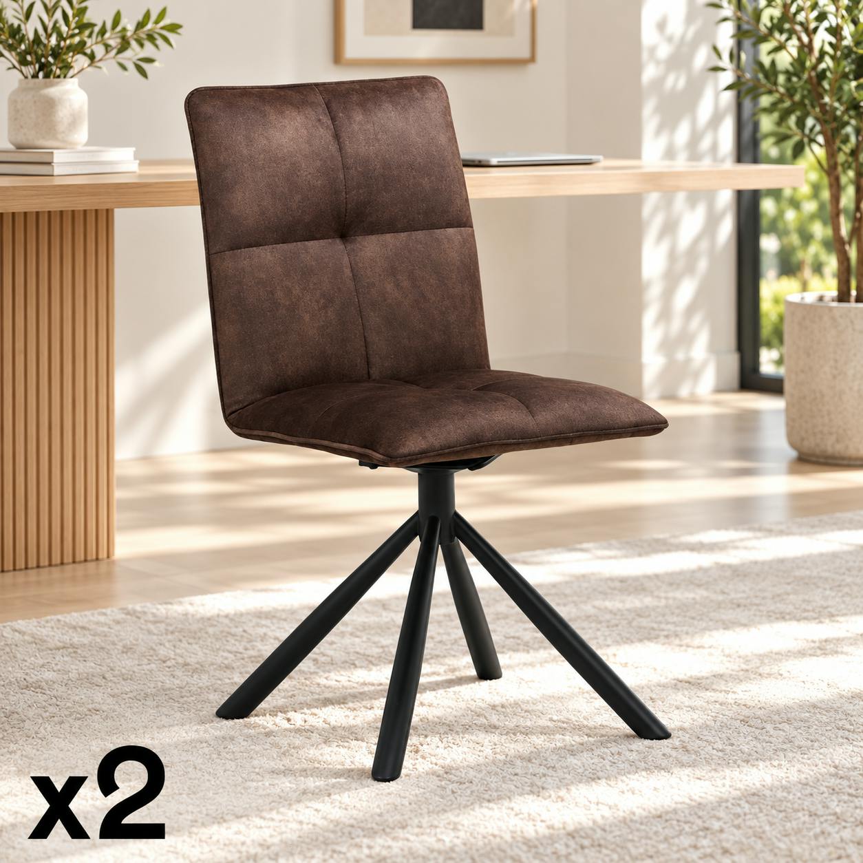 Chaise rotative tissu chocolat (lot de 2) IENA