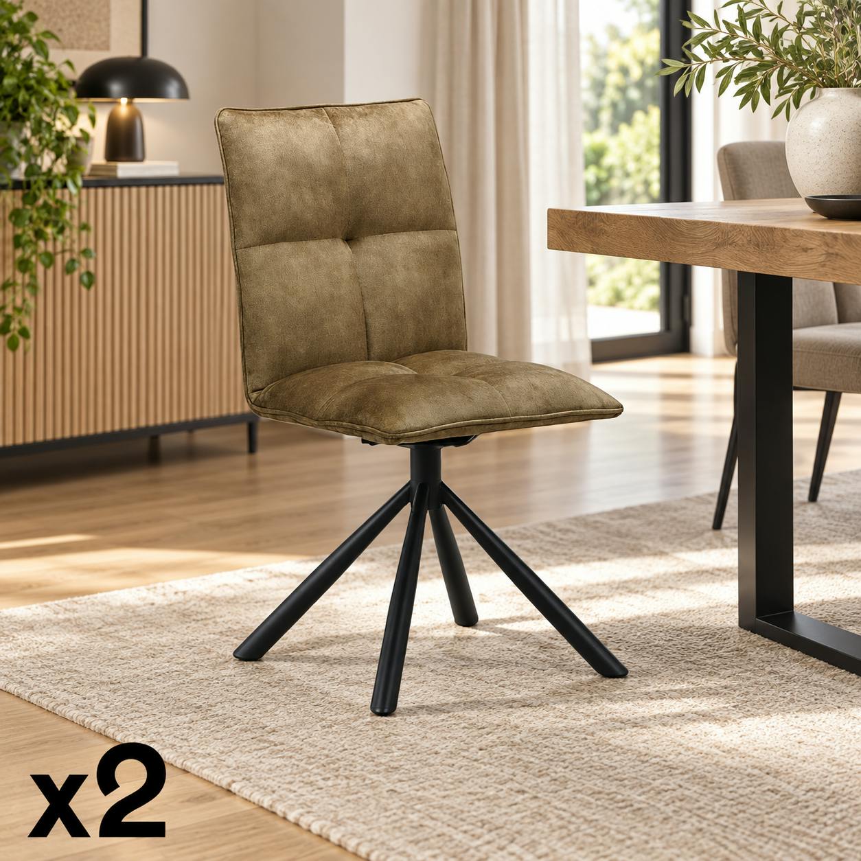 Chaise rotative tissu kaki (lot de 2) IENA