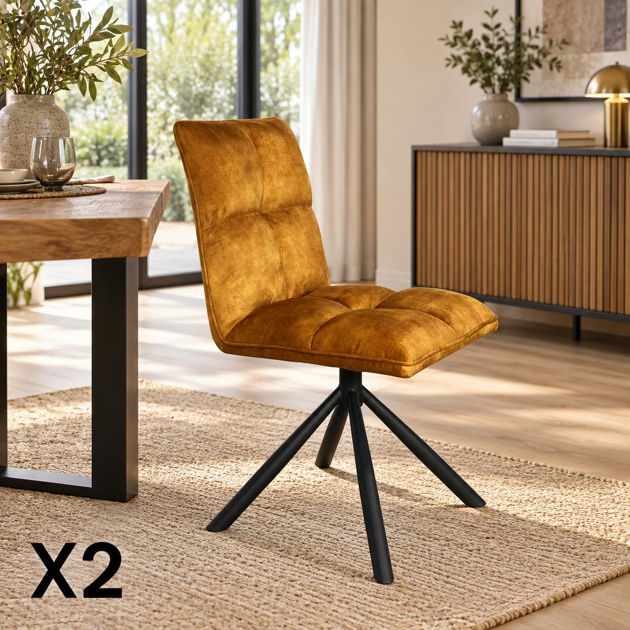 Chaise rotative tissu moutarde (lot de 2) IENA