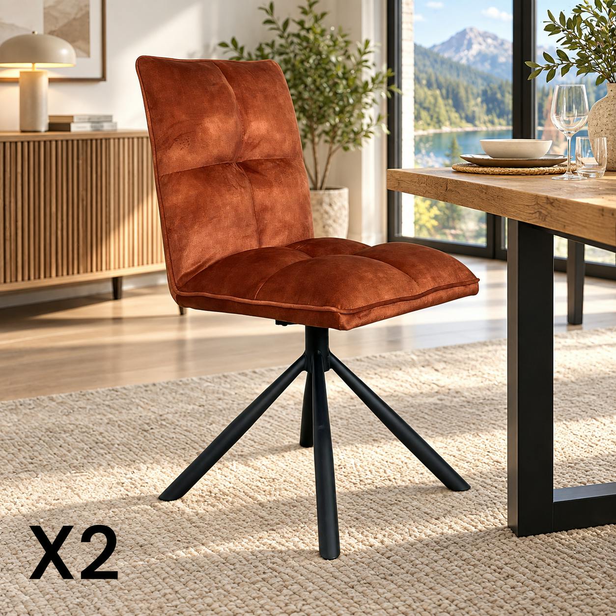 Chaise rotative tissu rouille (lot de 2) IENA