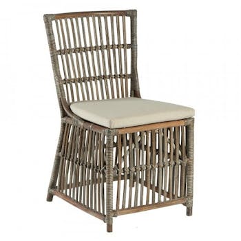 Chaise rotin blanc gris et coussin Canada