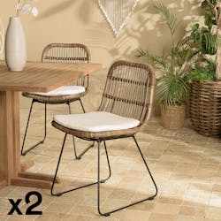 Chaise rotin grisé pieds métal (lot de 2) MANY
