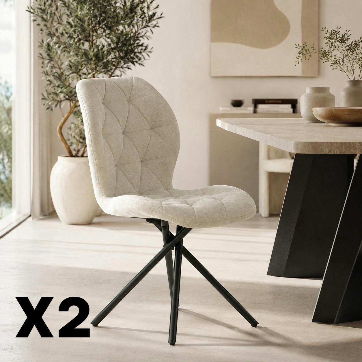 Chaise salle à manger beige à pieds croisés (x2) LUGANO