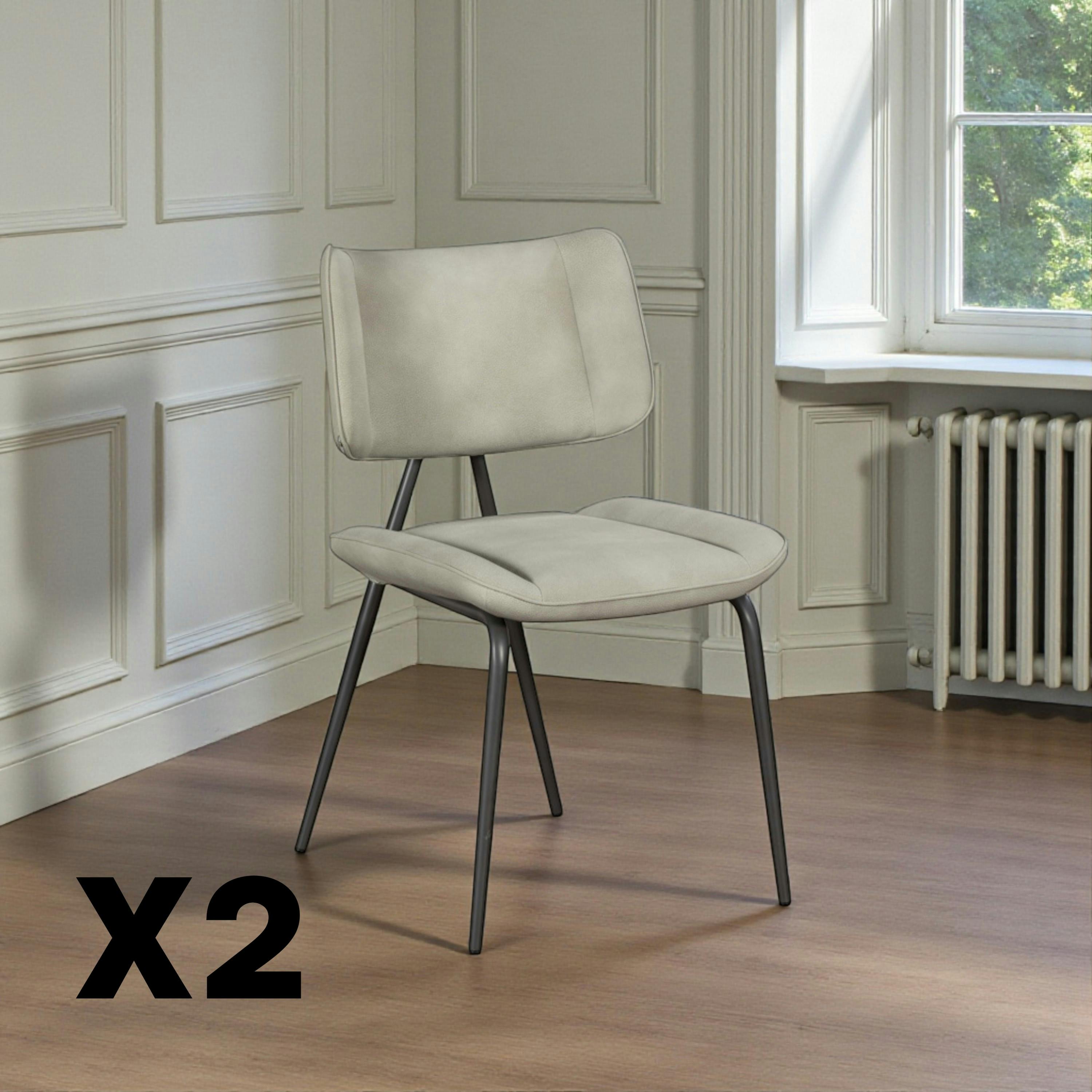 Chaise salle à manger grise, décor bouton métal (lot de 2) OKA