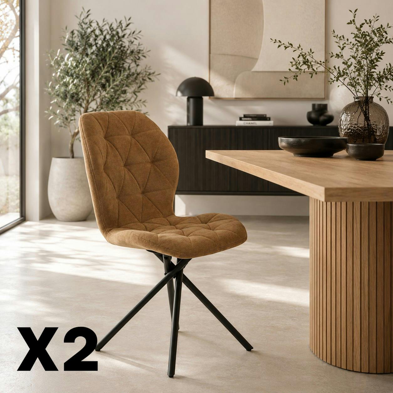 Chaise salle à manger moutarde à pieds croisés (x2) LUGANO