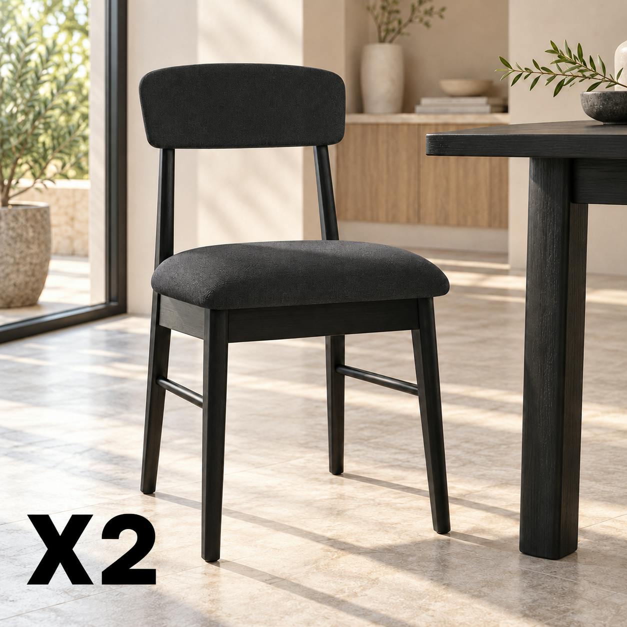 Chaise salle à manger noire bois et tissu (lot de 2) ORBE