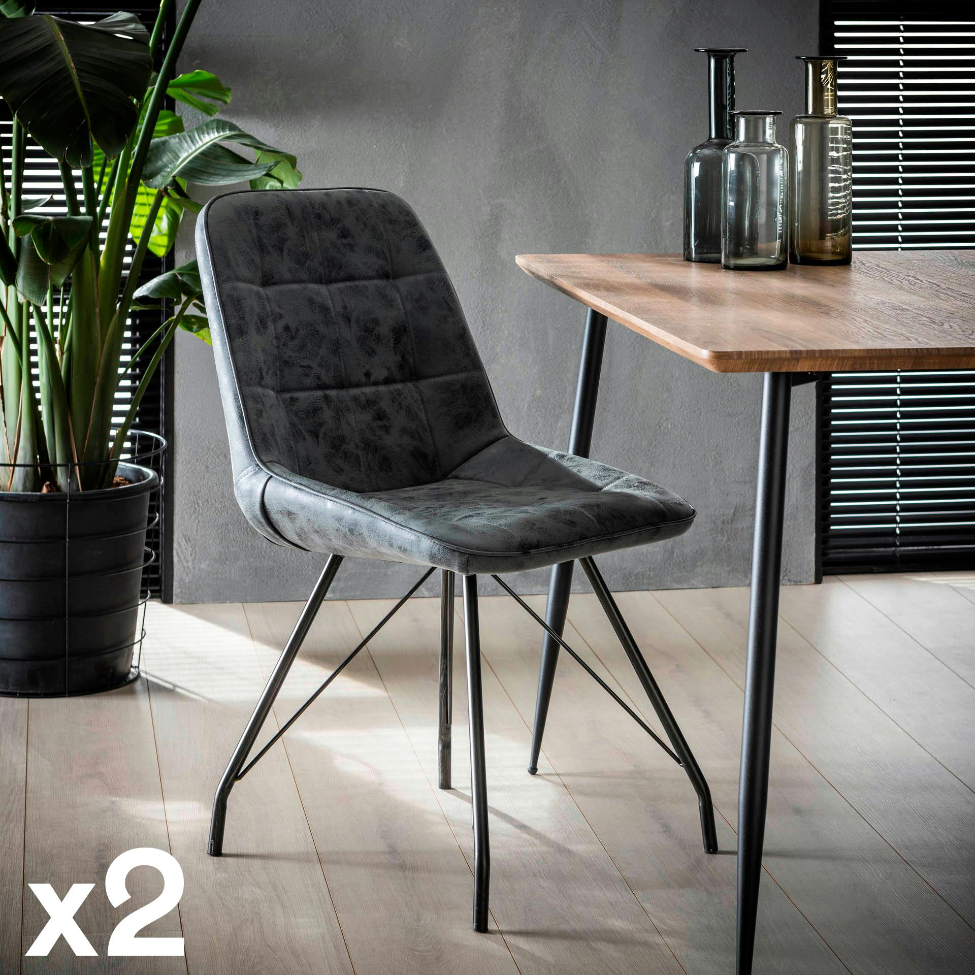 Chaise en tissu gris anthracite pieds metal de style contemporain