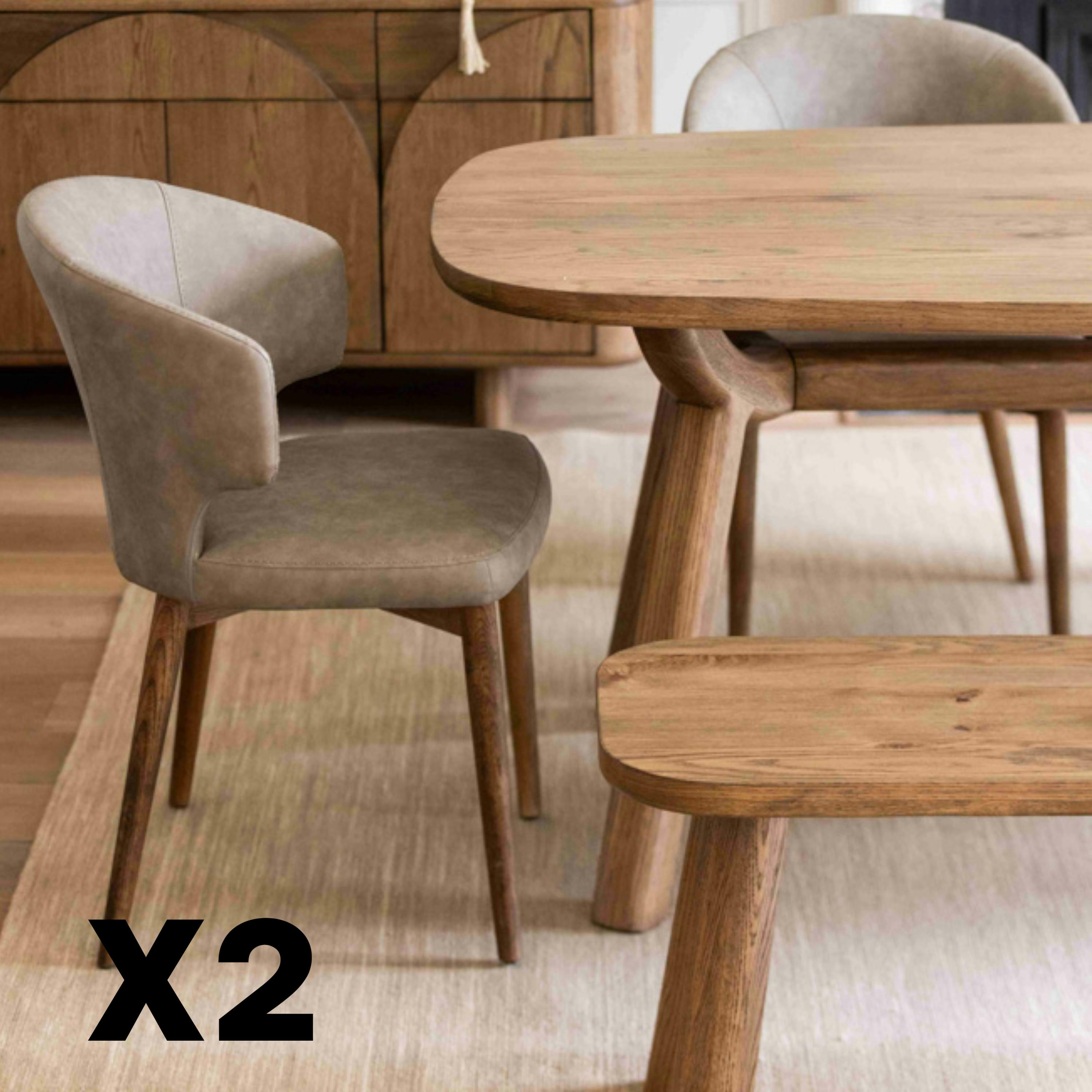 Chaise salle à manger taupe à pieds bois (lot de 2) KYOTO