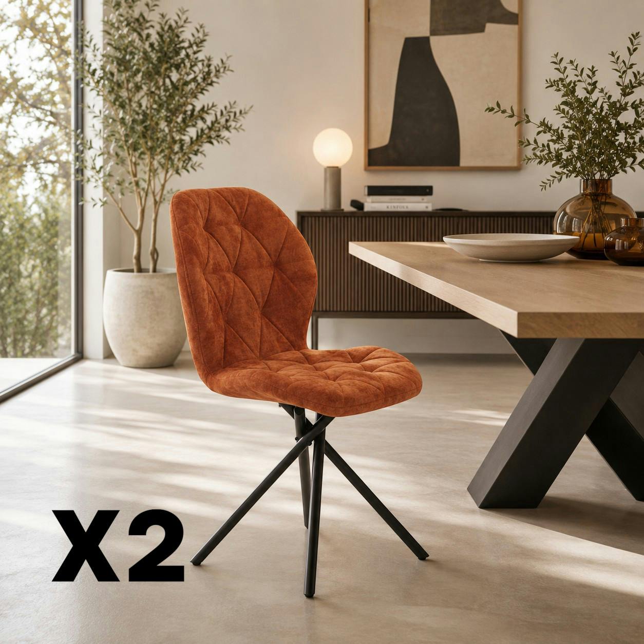 Chaise salle à manger terracotta à pieds croisés (x2) LUGANO