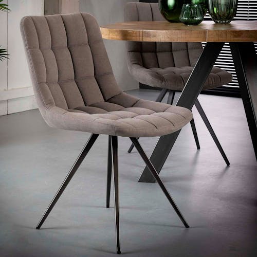 Chaise en tissu jeans gris pieds metal de style contemporain