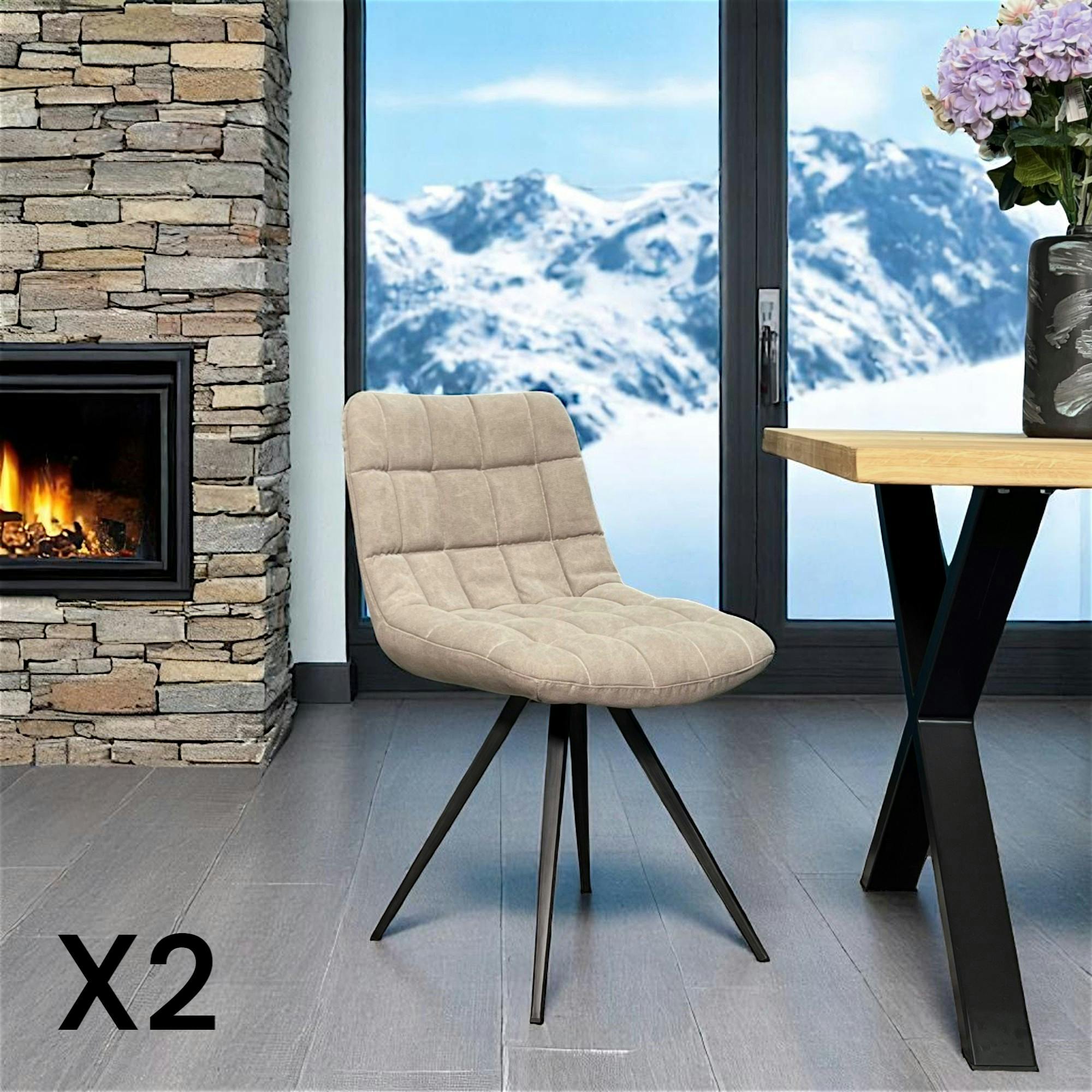 Chaise en tissu jeans beige pieds metal de style contemporain