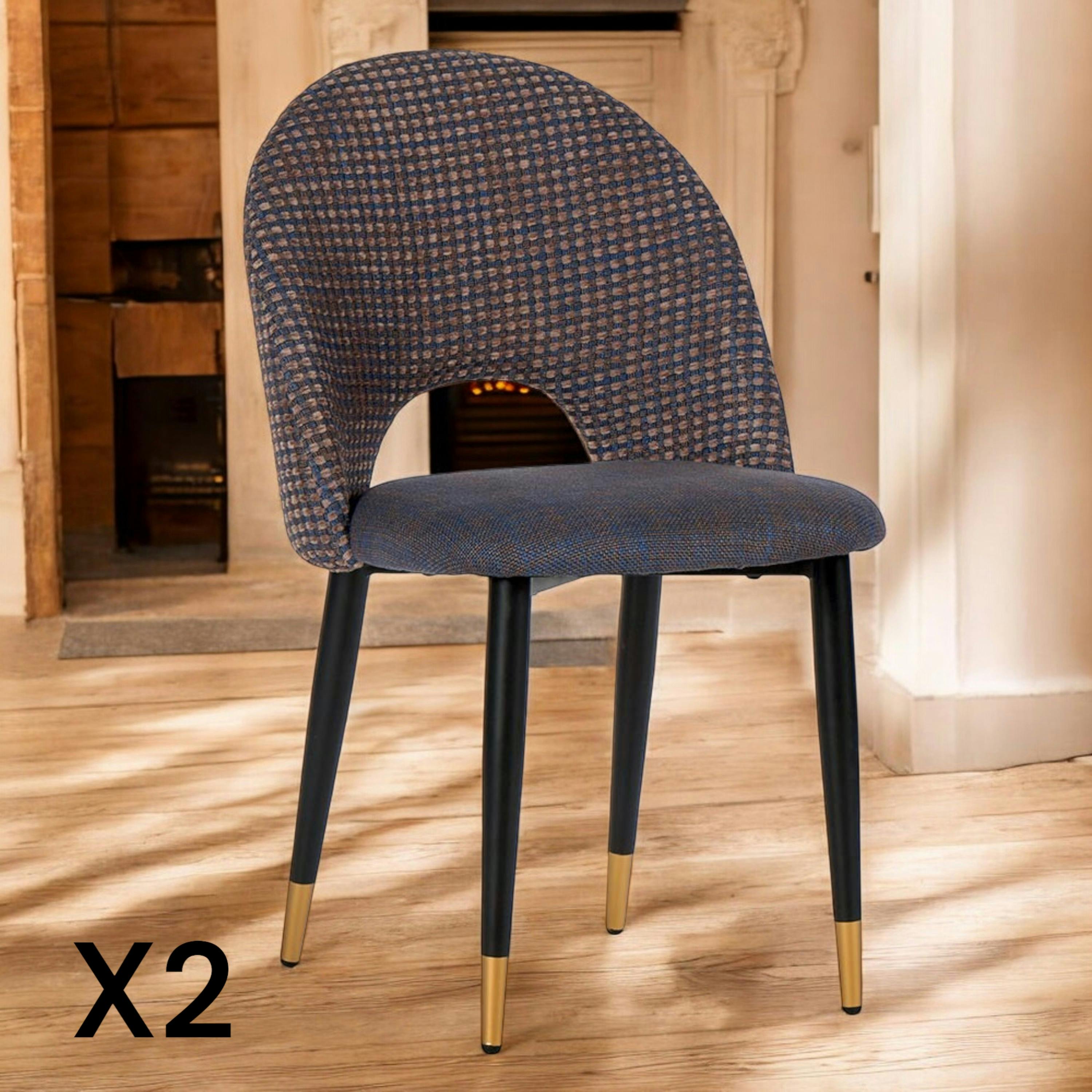 Chaise salle à manger tissu quadrillé bleu foncé (lot de 2) MALMOE