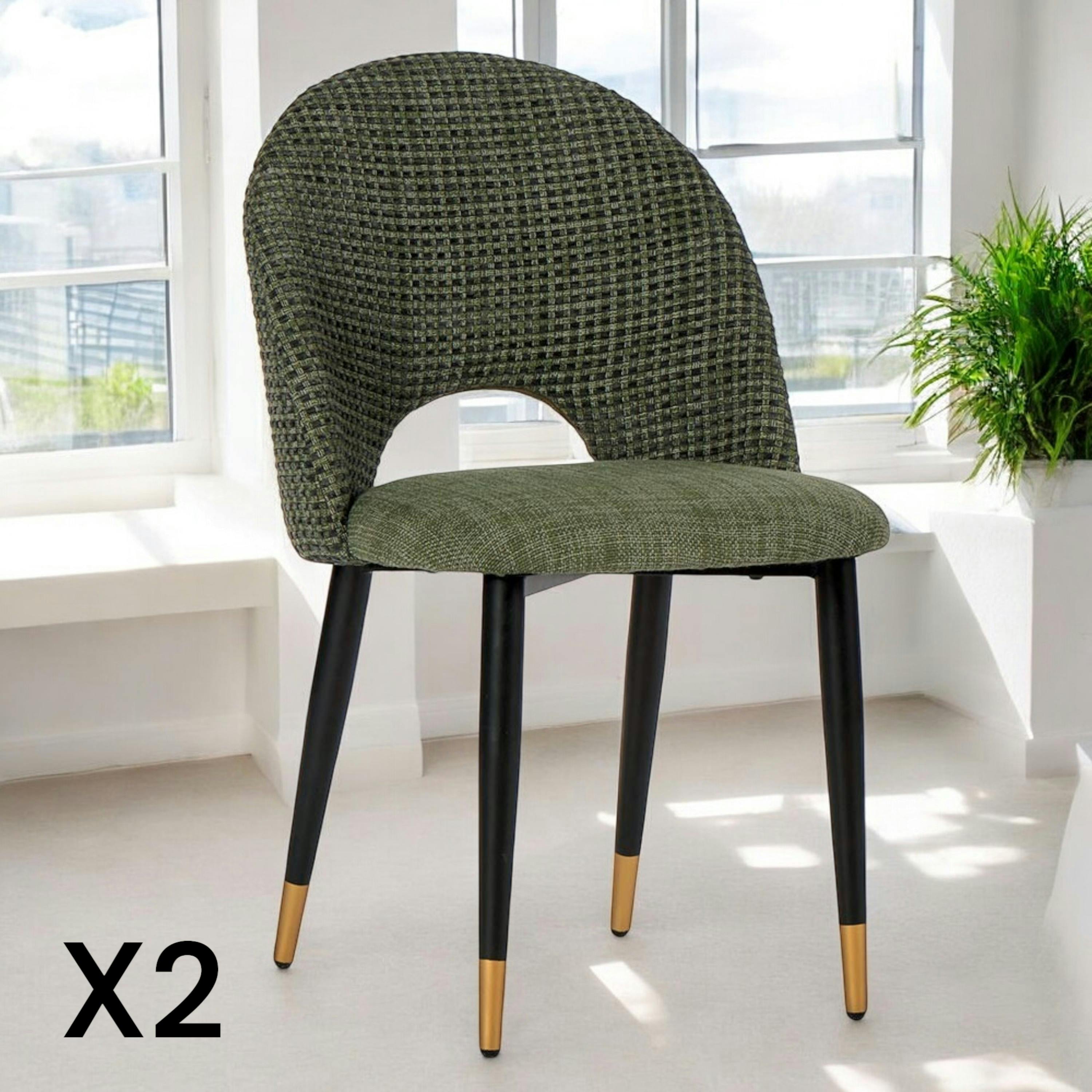 Chaise salle à manger tissu quadrillé kaki (lot de 2) MALMOE