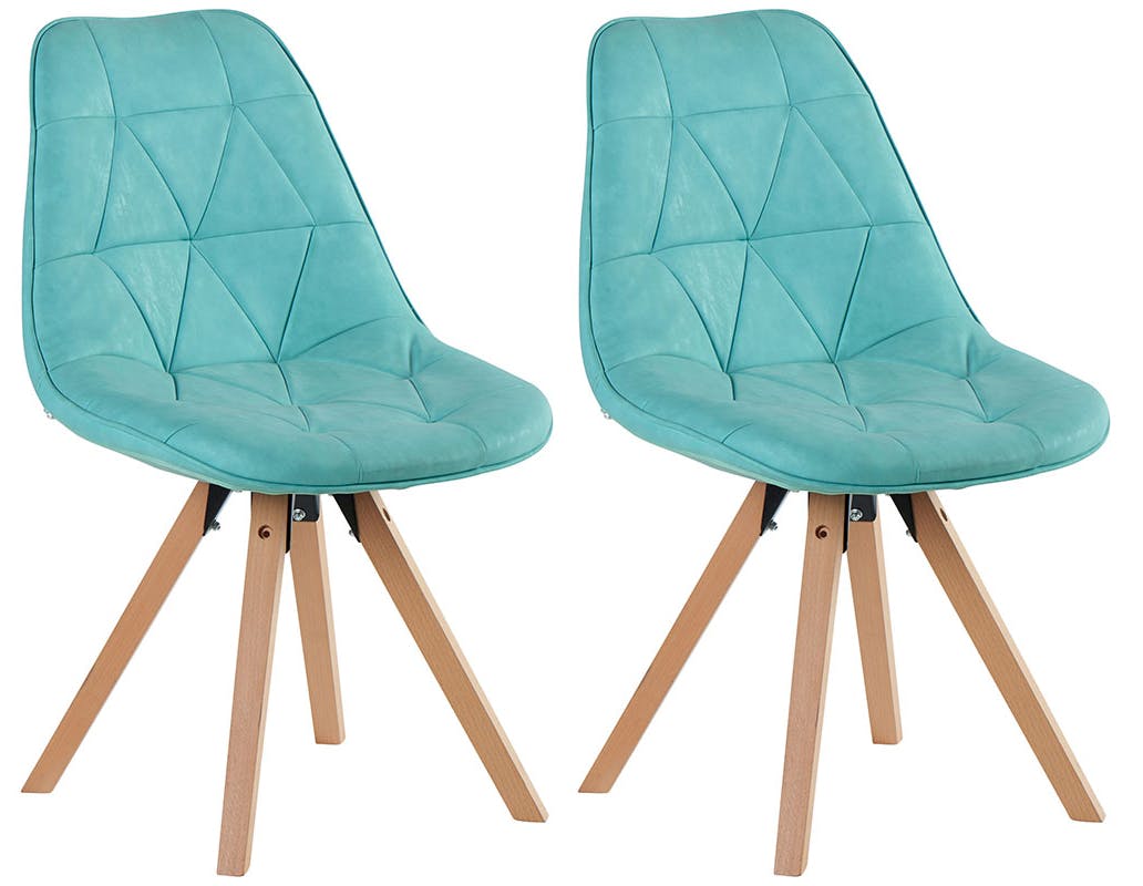 Chaise scandinave bleu turquoise capitonnée MAYA (lot de 2)