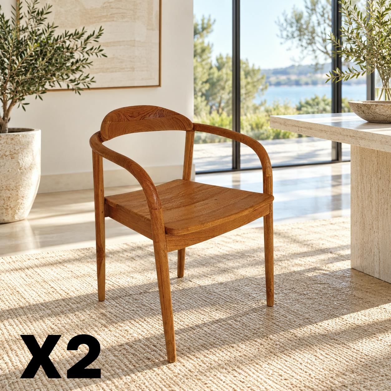 Chaise scandinave bois de teck massif (lot de 2) DEPOK