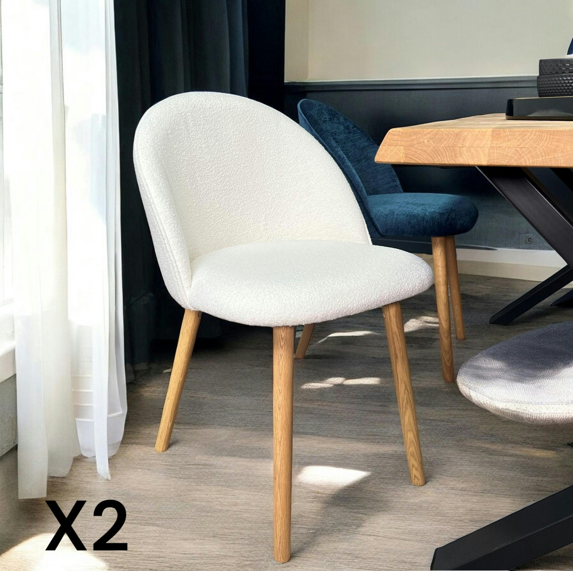 Chaise scandinave en bois et bouclette écrue (lot de 2) ETNA