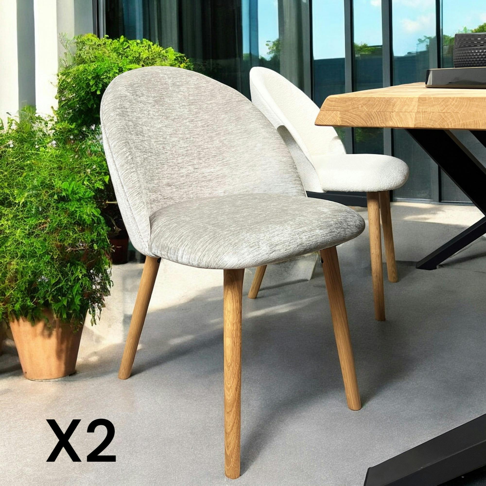 Chaise scandinave en bois et velours gris (lot de 2) ETNA