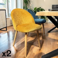 Chaise scandinave en bois et velours moutarde (lot de 2) ETNA