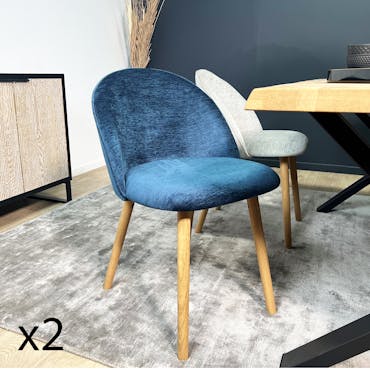  Chaise scandinave en bois velours bleu (lot de 2) ETNA