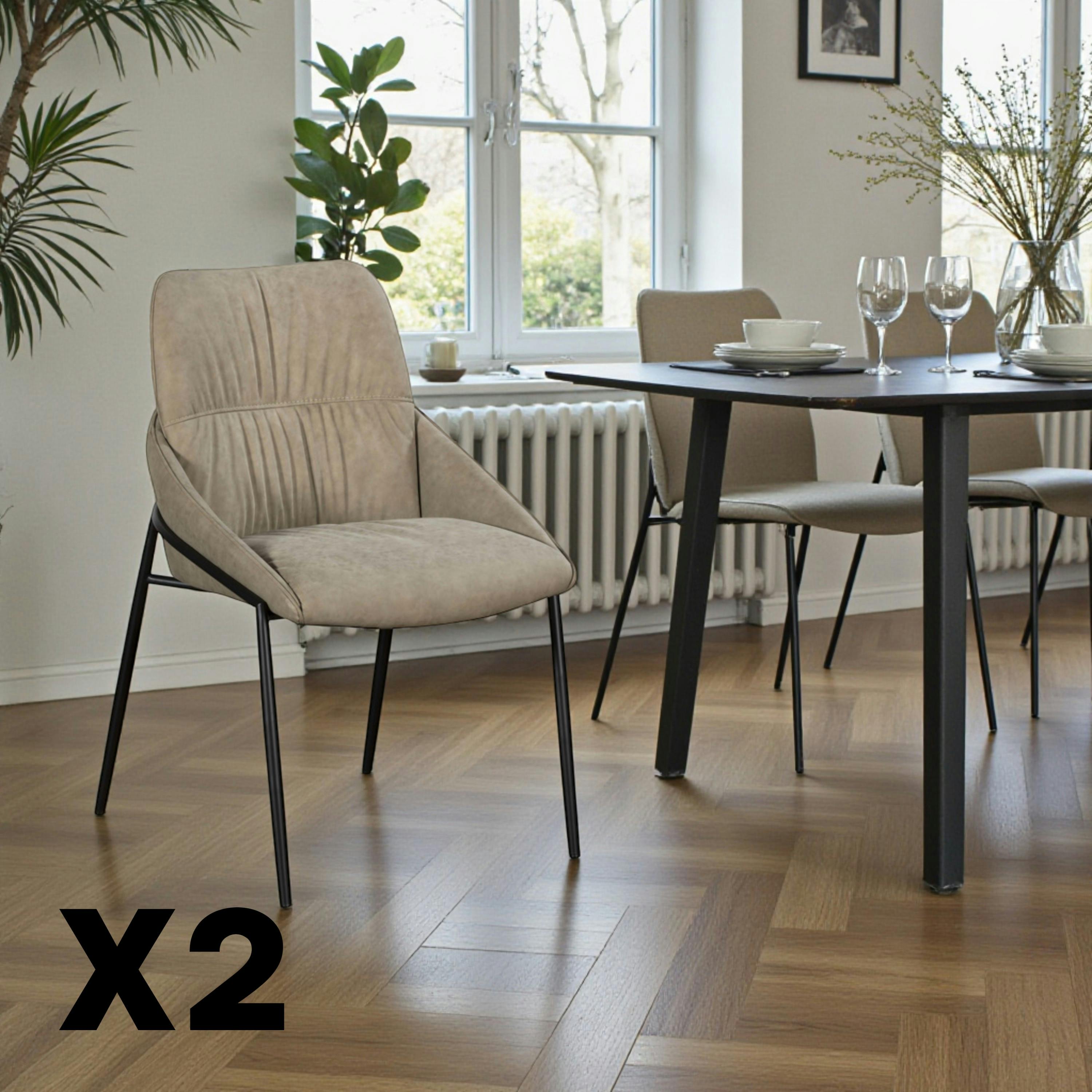 Chaise taupe à dossier plissé (lot de 2) OKA