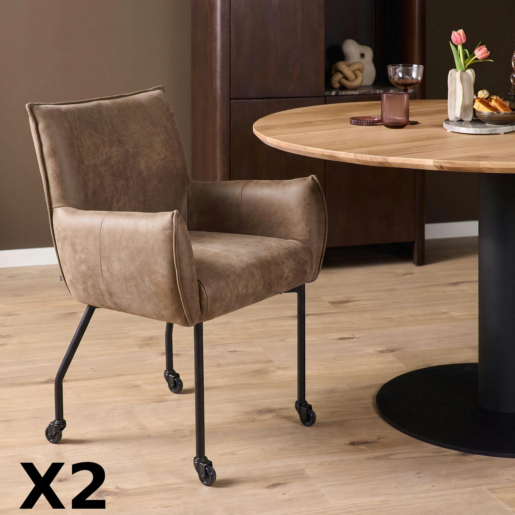 Chaise taupe à roulettes et accoudoirs (x2) KASO