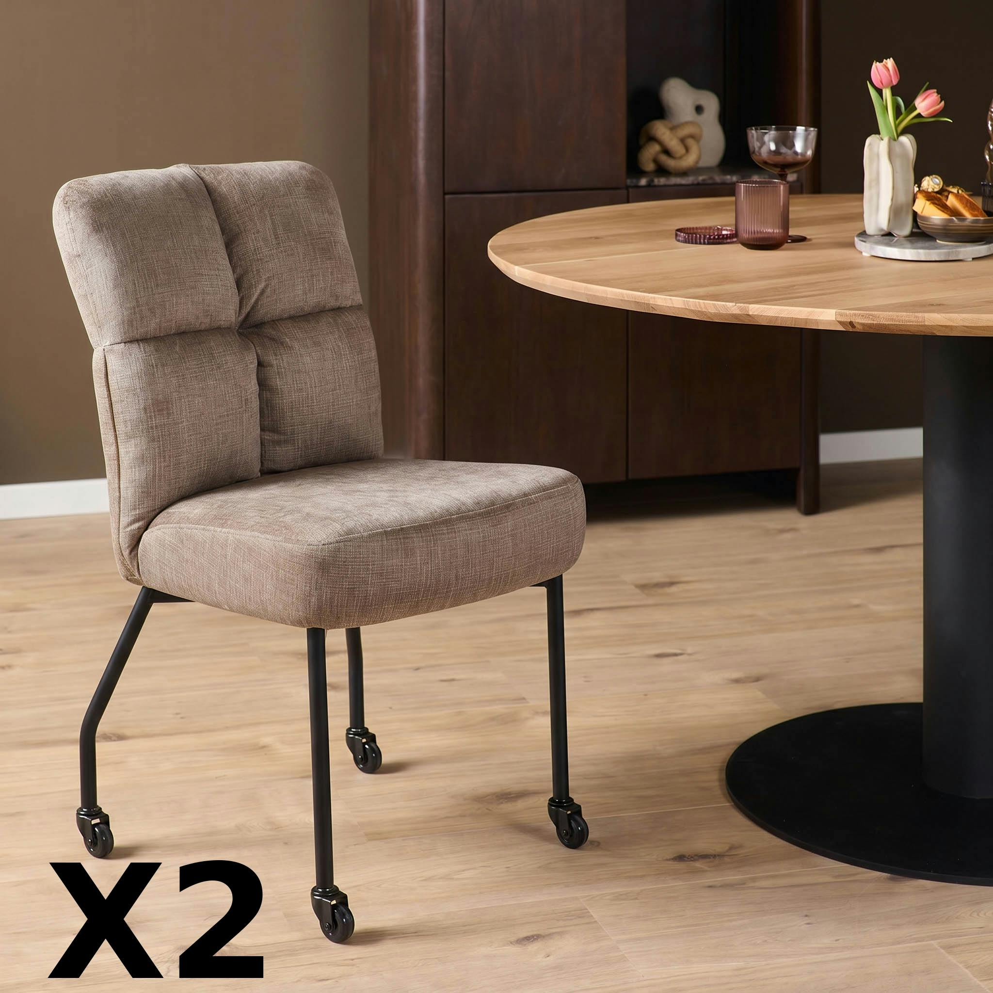 Chaise taupe tissu damier et roulettes (x2) KASO