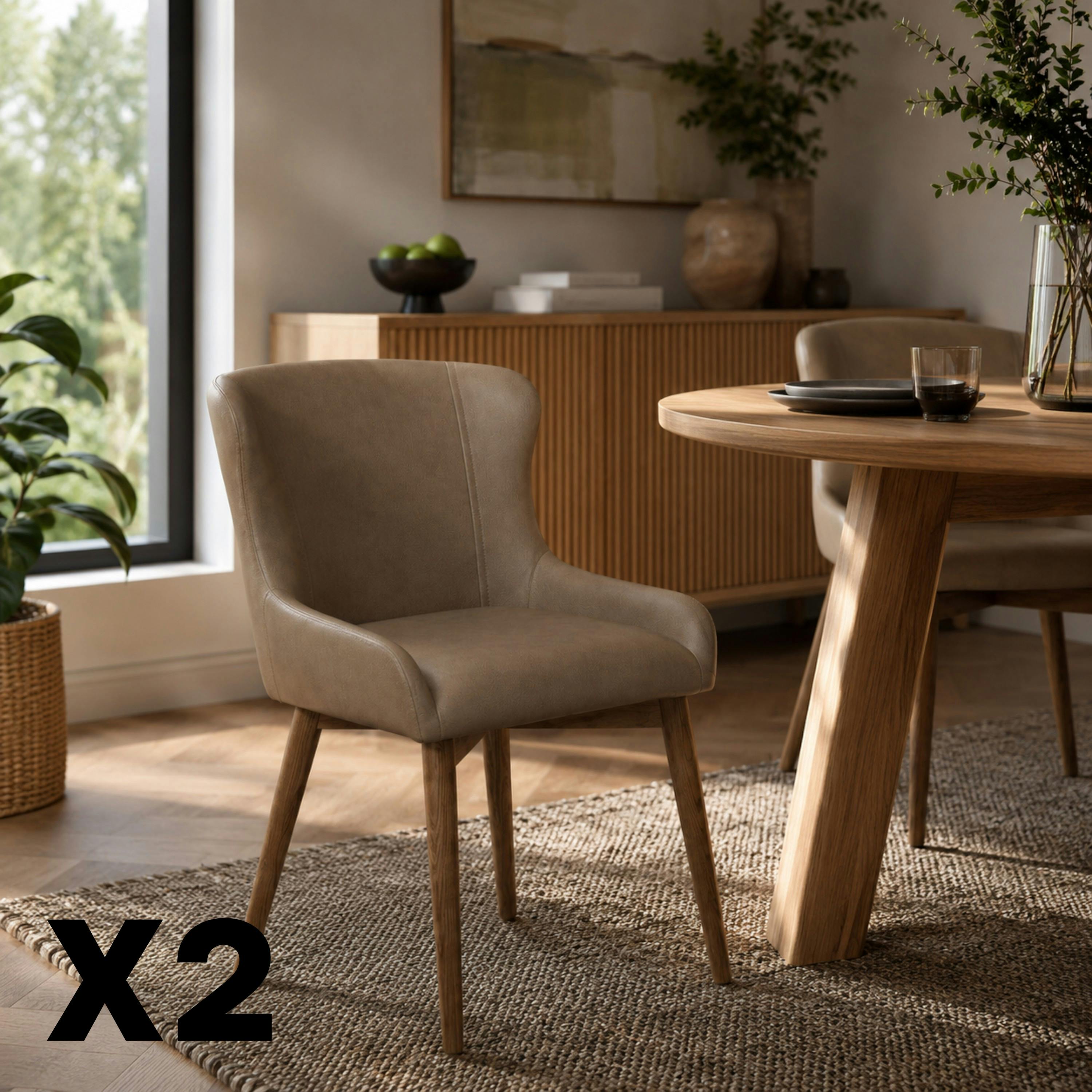 Chaise taupe vintage à dossier enveloppant (x2) LARIO