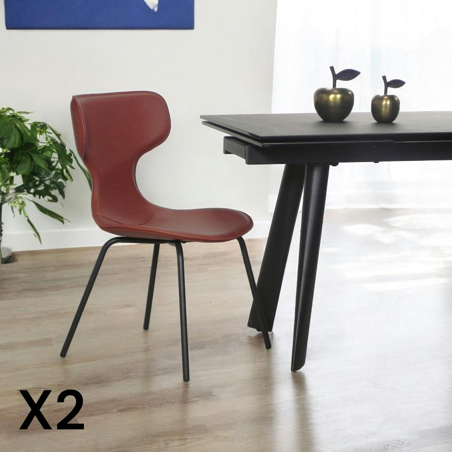 Chaise terracotta avec dossier en T, revêtement nettoyable (lot de 2) LOMBARDIE