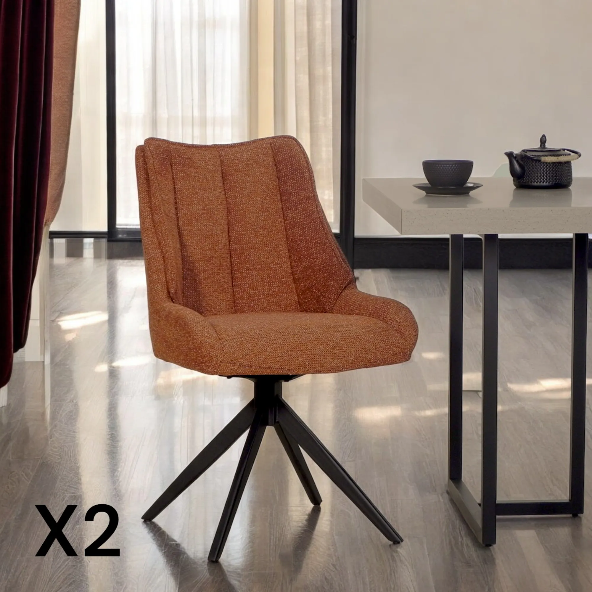 Chaise Terracotta Pivotante En Velours Texturé Lot De 2 Iena Photo Inspiration