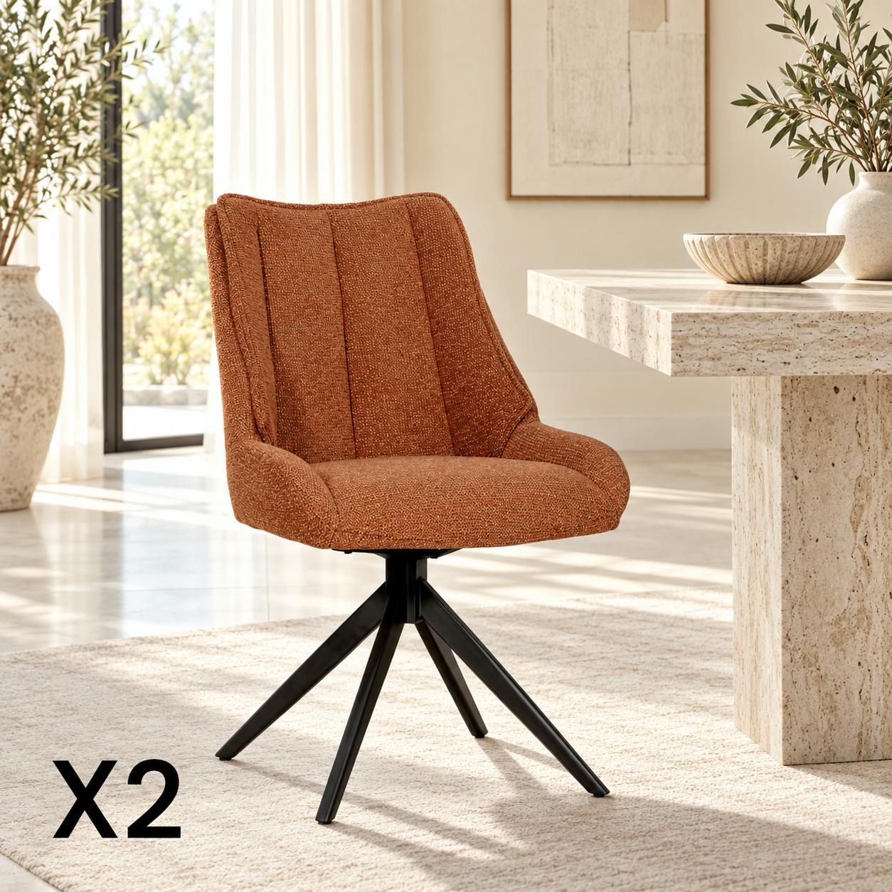 Chaise terracotta pivotante en velours texturé (lot de 2) IENA