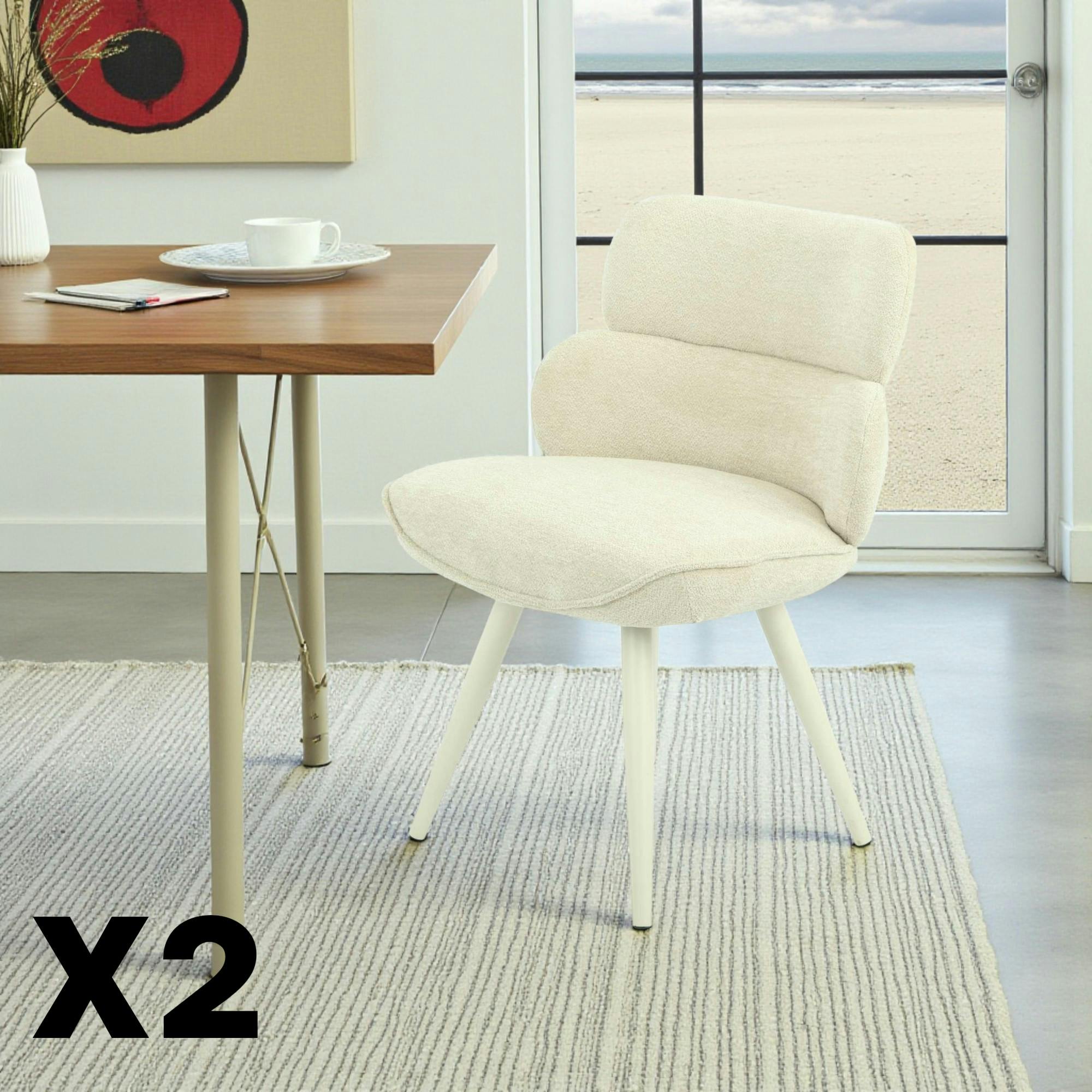 Chaise tissu beige à dossier structuré (lot de 2) CORTINA