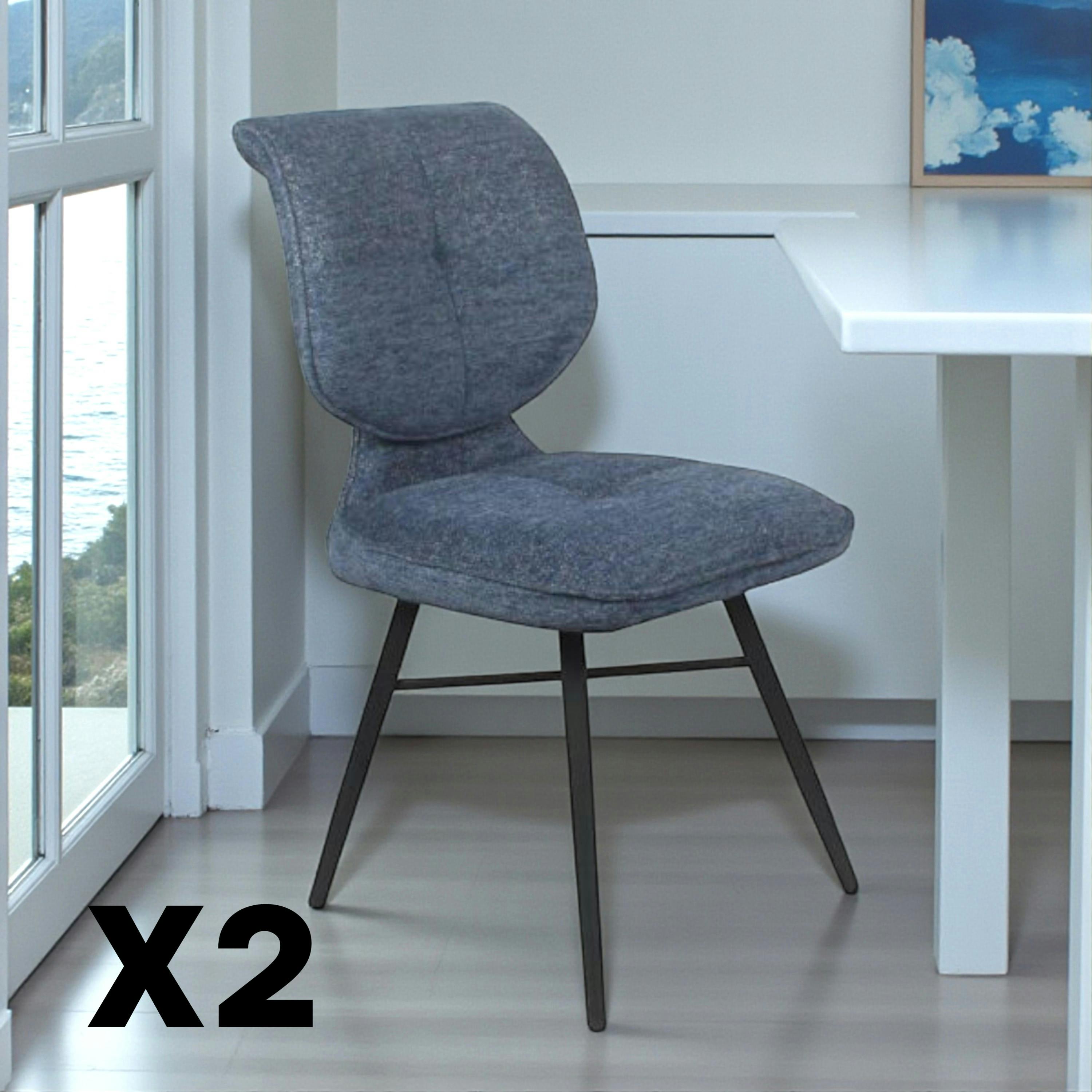 Chaise tissu bleu à dossier double (lot de 2) LIGURIE