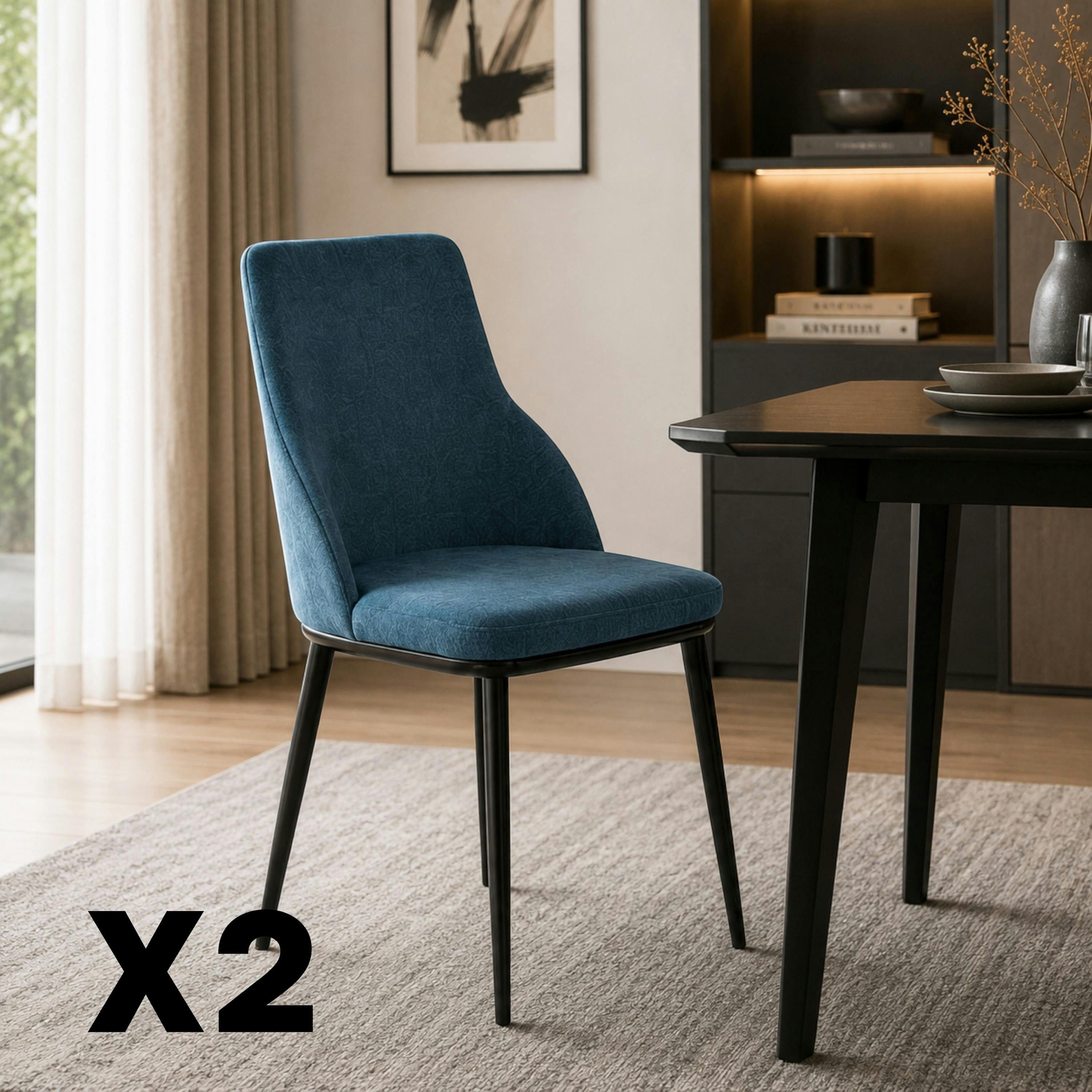 Chaise tissu bleu pieds métal noir (x2) AUREN