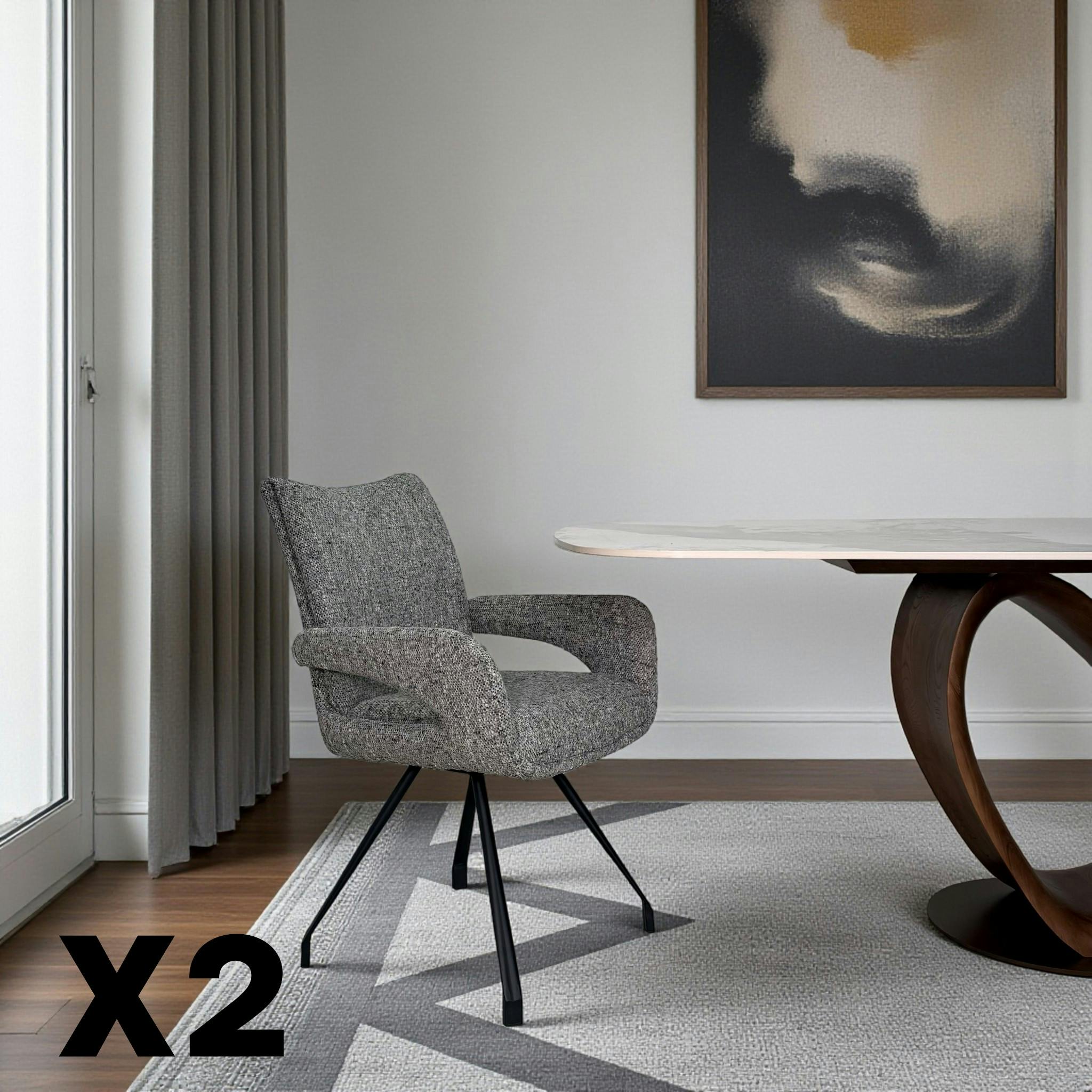 Chaise tissu gris chiné accoudoirs larges (lot de 2) LIGURIE