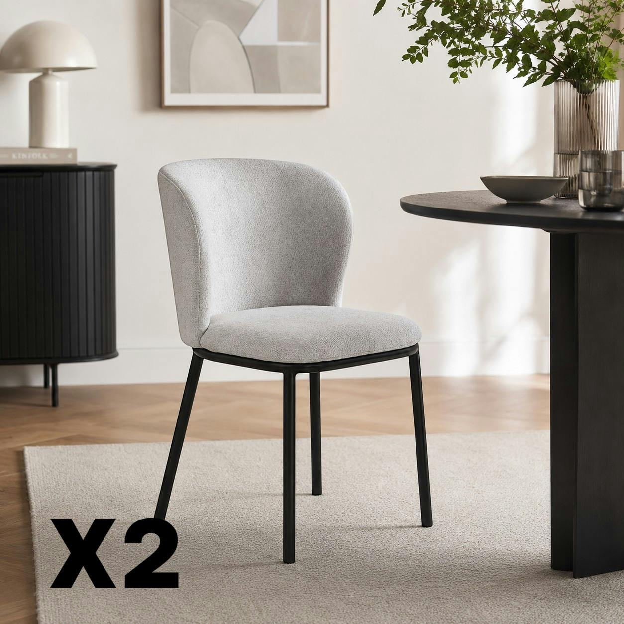 Chaise tissu gris clair dossier courbe (x2) AUREN